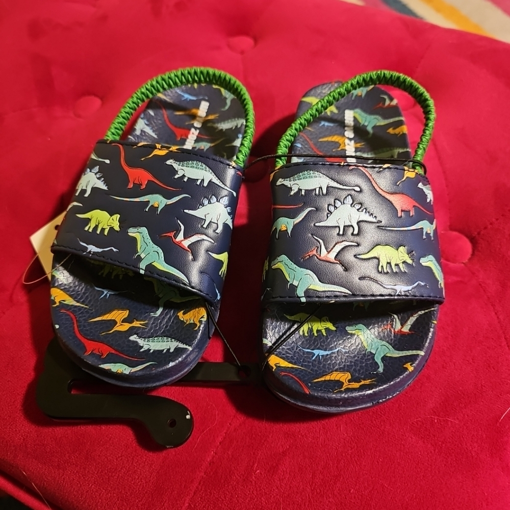 NWT Wave Zone Dinosaur Sandals Slides Toddler Boys Size 9/10 Everyday Beach Pool